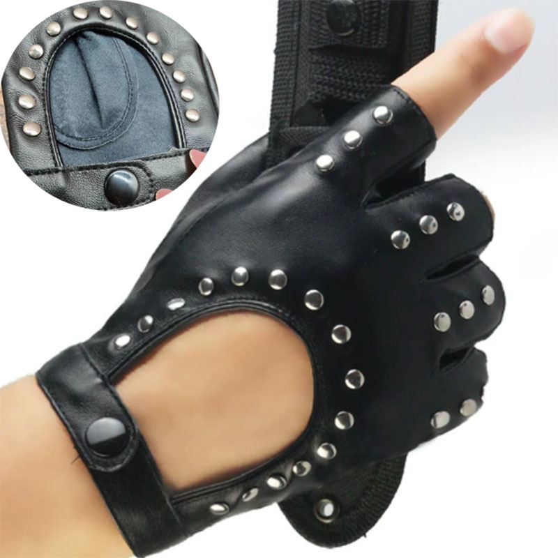 Leather Driving Glove - 1 Para Gotyckich Punkowych Krótkich Rękawiczek