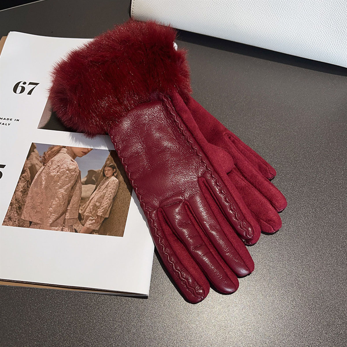 Leather Driving Glove - Damskie zimowe luksusowe rękawiczki ze skóry