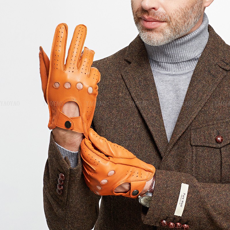 Leather Driving Glove - Modne dodatki męskie wiosenne rękawiczki z